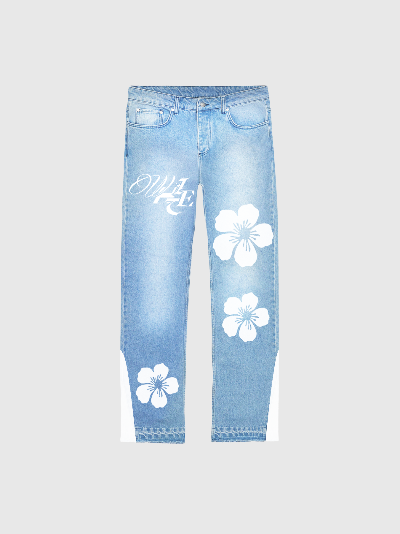 Jeans with online white flowers